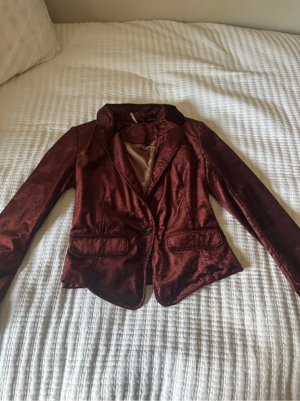 Free People Cotton Blend Crushed Velvet Blazer Jacket Maroon Size XS